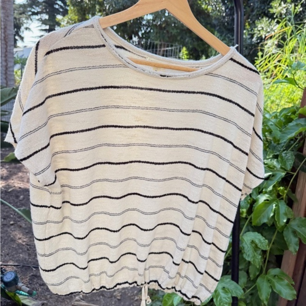 Max Studio Cream and Black Striped Top - M